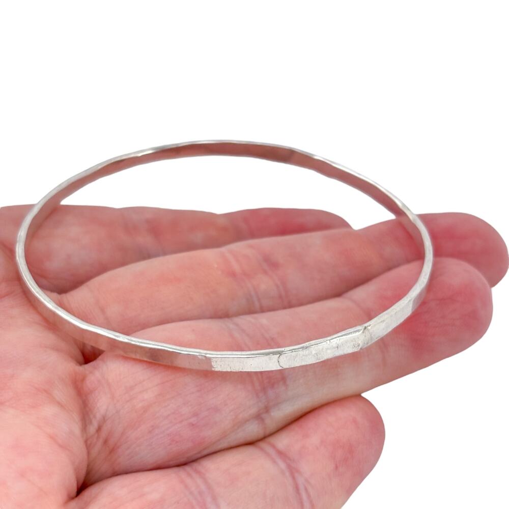 Vintage Sterling Silver 925 Hammered Bangle Bracelet | 8.25"